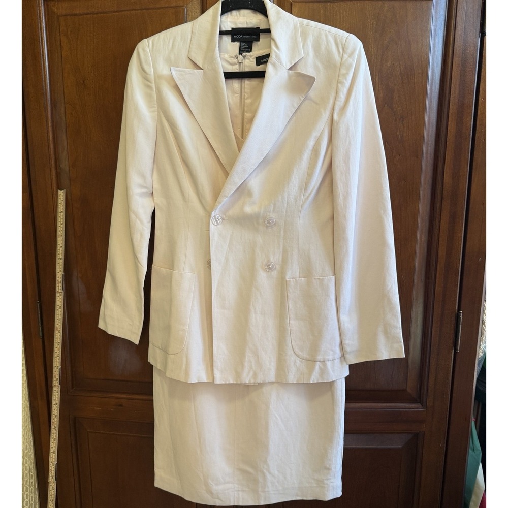 MODA Int Silk Linen Blend 2 Piece Blush Pink Jacket and‎ Dress Size 2 Womens